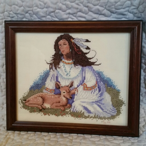 Vintage 1999 Native American Girl Deer Embroidery